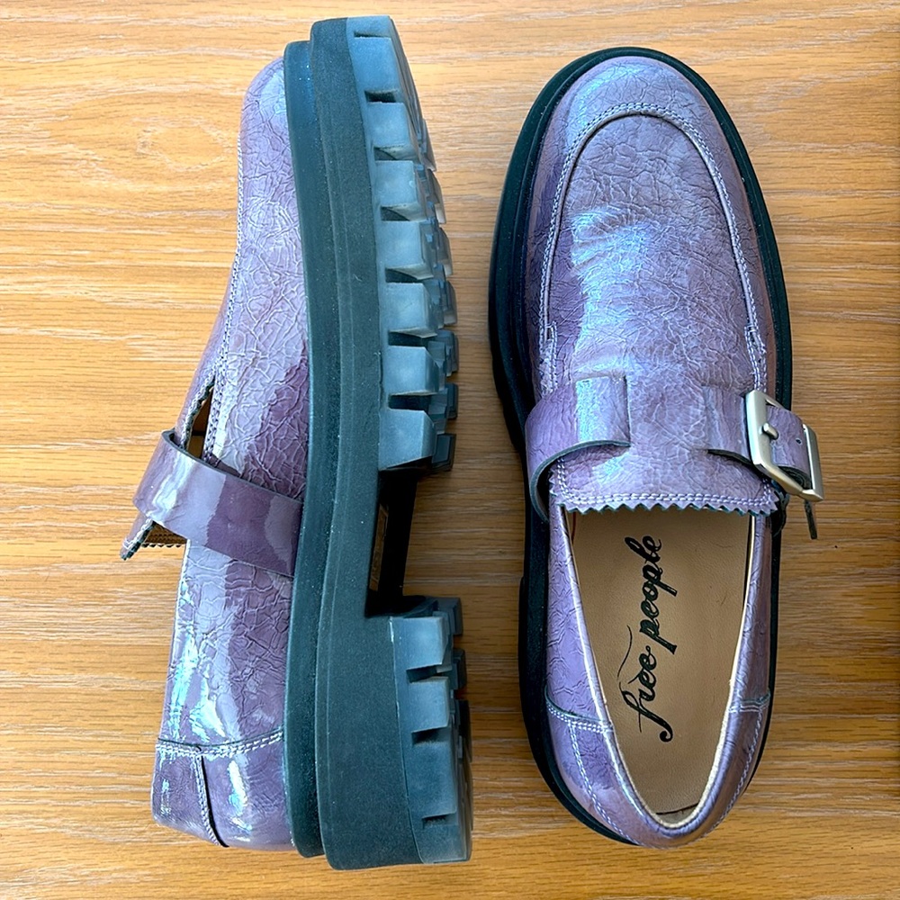 Free People Lavender Patent Leather Lug Loafers with Buckle